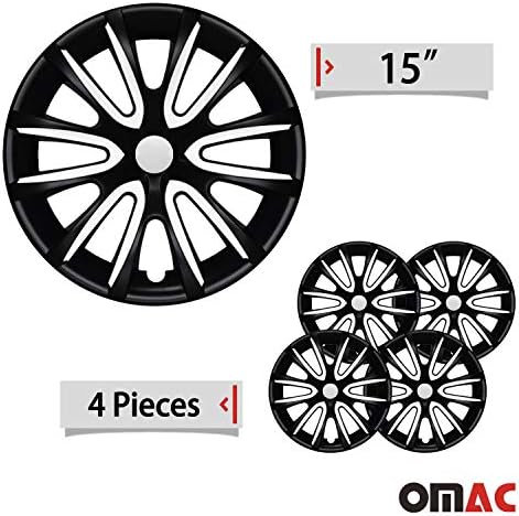 Capas cubos OMAC de 15 polegadas para Honda Civic Black Matt e White 4 PCs. Tampa das jantes da roda - tampas do cubo - substituição externa dos pneus de carro