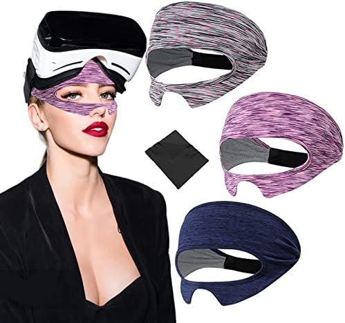 [Atualizado] VR Máscara Banda de suor para Meta/Oculus Quest 3 Pack, Tampa de máscara respirável ajustável em VR, Proteja a pele facial, substitua a almofada da tampa do rosto de silicone