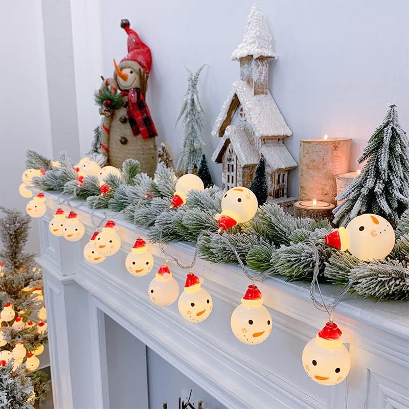 Luzes de cordas de Natal, 10 modos LED Modos Papai Noel Luzes de decoração de boneco de neve, luzes de árvore de Natal operadas por