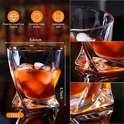 Roraem Whisky Glasses Set Whisky Gifts For Men - Crystal Bourbon Glasses Rocks Glasses Vicamentos antigos com moldes de bola de gelo