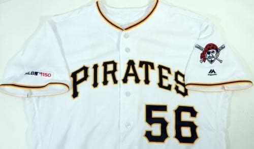 2019 Pittsburgh Pirates Euclides Rojas 56 Game usou White Jersey 150 Patch 02 - Jogo usada MLB Jerseys