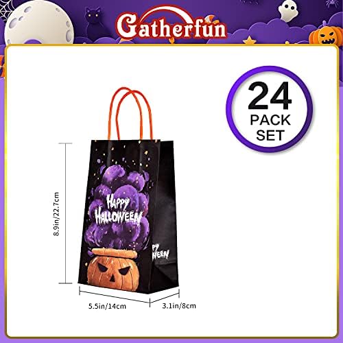 Gatherfun Scary Pumpkins Kraft Paper Sacos de presente com alça de guloseimas Sacos Favorizam sacolas para festa de Halloween,