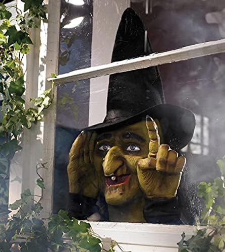 No Homes Halloween propuliou a bruxa animada na janela, laranja, 36 polegadas