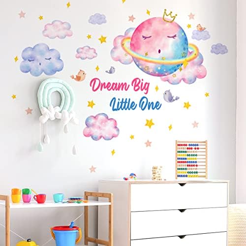 Sonhe Big Little One Planeta Decalques de parede para crianças coloridas Cloud Star Wall Starters Girls Bedroom Room Baby Nursery