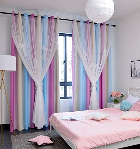 Cortina de blecaut rosa da princesa yq whjb, cortinas brancas do quarto de crianças de renda, cortinas de grommet com estampa