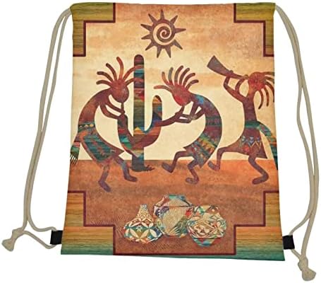 Wellflyhom American Indian Drawstring Backpack Purse for Women Cinch Bag Western Aztec Gym Sport PE Bag de dança Bolsas de natação