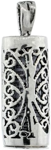 Colar de mezuzah de prata esterlina Design de forma tubular de forma de grama 7/8 polegadas com corrente de caixa de 1 mm 16-30 polegadas