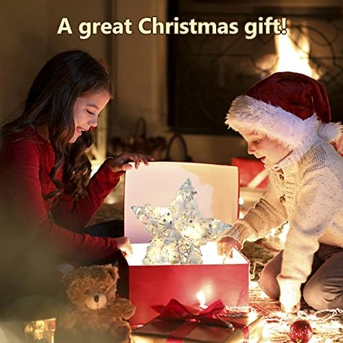 Luzes de capota de árvore de Natal, Wholev 9,8 polegadas brilhantes 15led Lights Star Treetop Deco, 3D Snowflake Star piscando decorações de Natal com bateria operada para qualquer tamanho de árvore de Natal （7,9*9,8 polegadas)
