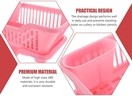 Zerodeko Kitchen Withing Rack com talheres drenador de suporte e cesto de utensílios de drenagem de prato de plástico para cesto de louça para o armário de balcão de cozinha rosa