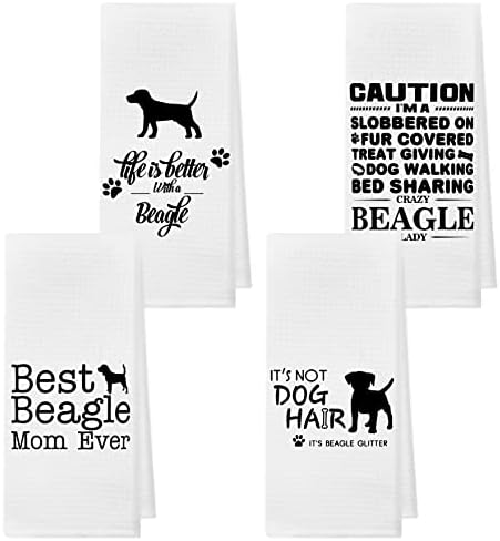 Kunlisa Funny Beagle Dog Toalhas de cozinha absorventes e panos de prato 16 × 24 polegadas Conjunto de 4, Beagle Lovers Presente Hand