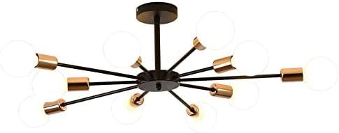 Modern Flush Mount teto metal metal arte industrial Luz 10 luzes Black Sputnik acabamento pintado de lustre para