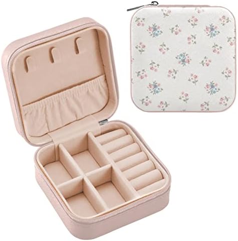 Caixa de jóias de viagens de flores rosa de umiriko para mulheres, organizador de jóias pequenas de couro PU, caixas de armazenamento