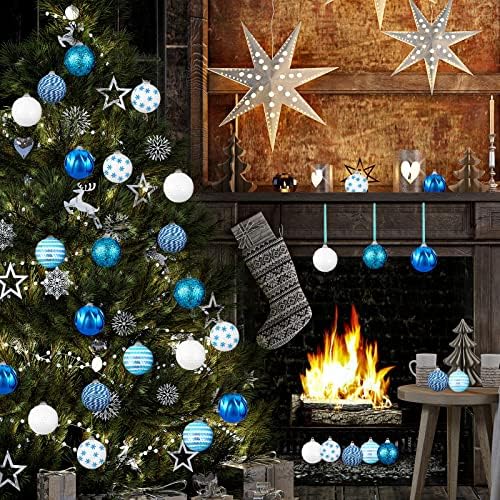 12 PCs Bolas brancas e azuis de inverno Ornamentos de Natal Ornamentos de floco de neve de Natal Bulbos de árvore de Natal