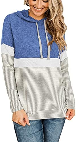 Treiny Queen Womens Color Block Hoodies Tops Camisetas de manga comprida Roupas de outono Casual Sweetshirts