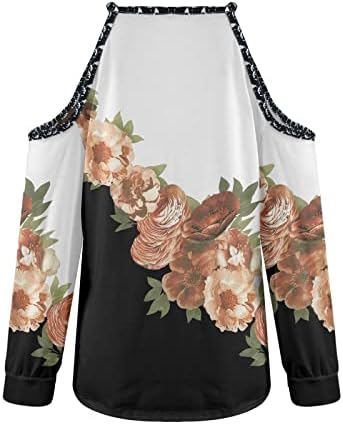 Camista do ombro frio de outono feminino Bloco de cor casual solto túnica de túnica fofa superior de mangueira longa pescoço
