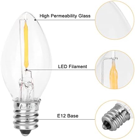 Lâmpadas de candelabra lideradas por pacote de 4 pacote, e12 base 2700k Warm White Clear Glass C7 Bulbo LED 5W Equivalente incandescente