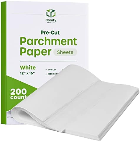 [12 x 16 polegadas - 200 contagem] Folhas de papel de papel manteiga pré -cortadas folhas antiaderentes para assar e cozinhar -