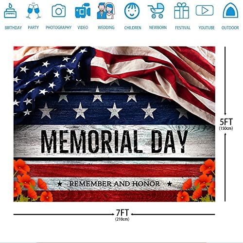 Ticuenicoa 7x5ft Memorial Day Centro para fotografia Lembre -se e honre o background American Patriótico Poppy Memorial Day