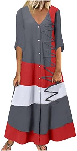 Vestido maxi de verão de 2023 feminino botão de manga meia para baixo bloco de vestido de vestido longo