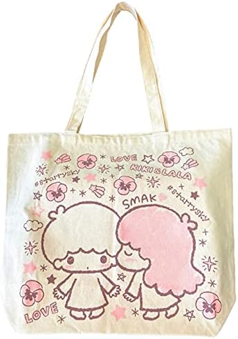 Eitai T029 Sanrio Little Twin Stars Bolsa fofa, bolsa de compras, bolsa de supermercado reutilizável de cozinha, 13,3