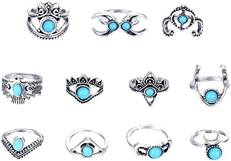 Anéis para mulheres personalidade retrô coruja turquesa de 11 peças anel de resina