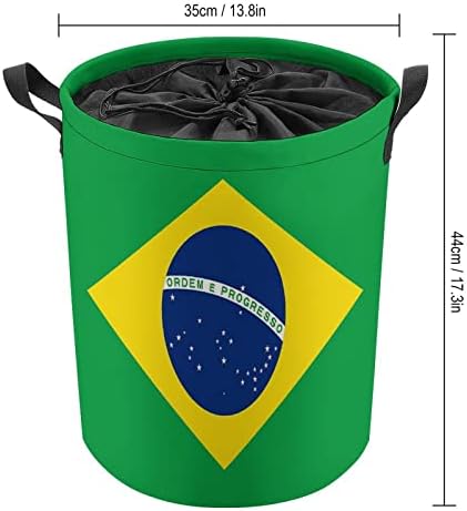 Bandeira brasileira 42L Round Basket Casket Roupas dobráveis ​​HAMPERS com tampo