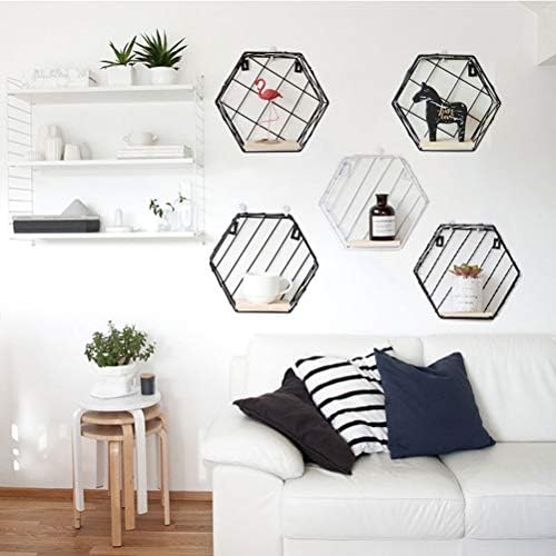 Decorações de parede de amosfun para sala de estar ferro hexagonal de malha de malha de parede de parede de barro de metal pendurado