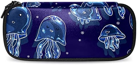 Caixa de lápis fofa para estudantes azul desenho animado Octopus marcador de caneta Durável Casa de transporte com zíper, material escolar e escritório 7.5x3x1.5in