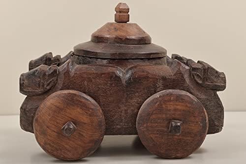 9 Caixa de especiarias de madeira com roda | caixa de especiarias de madeira | Arte artesanal | Feito na Índia - Manga Wood