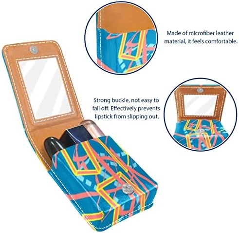 Caixa de batom de Oryuekan, bolsa de maquiagem portátil fofa bolsa cosmética, organizador de maquiagem do suporte do batom, padrões geométricos modernos arte azul rosa