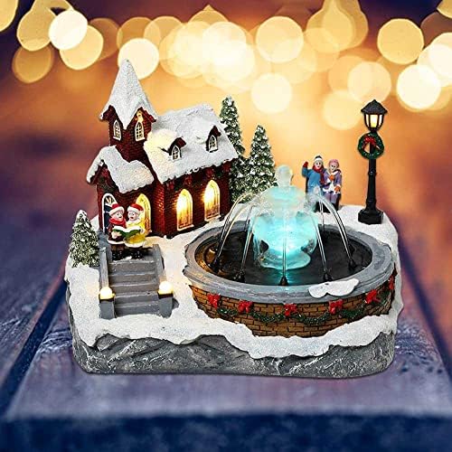Laleo Christmas Village Houses, Winter Snow Santa House com iluminada LED, Music Fountain Luminous para Decoração de Vila de Inverno de Férias de Natal, Decorações Indooras de Natal e Displays de Férias