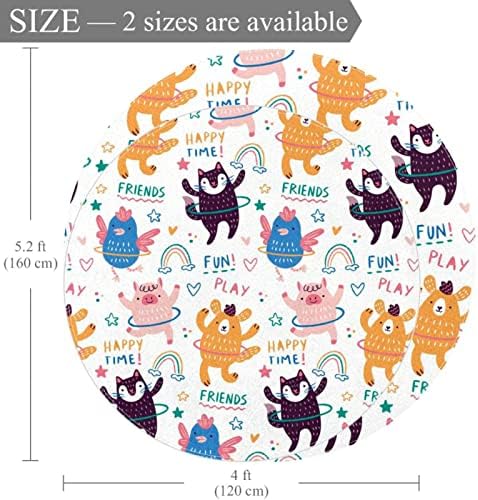 Llnsupply Kids Rug 5 pés grandes tapetes de área redonda para meninas meninos bebê - colorido rabiscos porco de urso gato galinha hula hula Palavras Padrão de palavras, decoração de casa