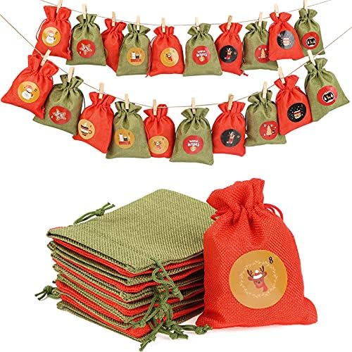 24 PCs Sacos de cordão de Natal Bolsa, bolsa de árvore de árvore de Natal Bolsa de doces Bolsa de guloseima Bolsa de Goodt
