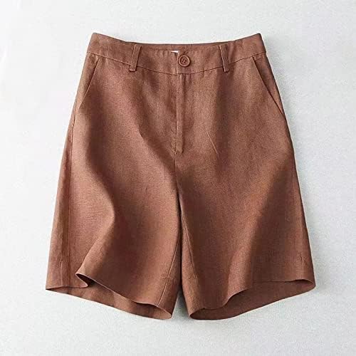 Mulheres vestidos de linho de algodão vestido de algodão Summer solto botão de botão de mosca com cintura alta shorts de roupas de trabalho sólidas de cor sólida