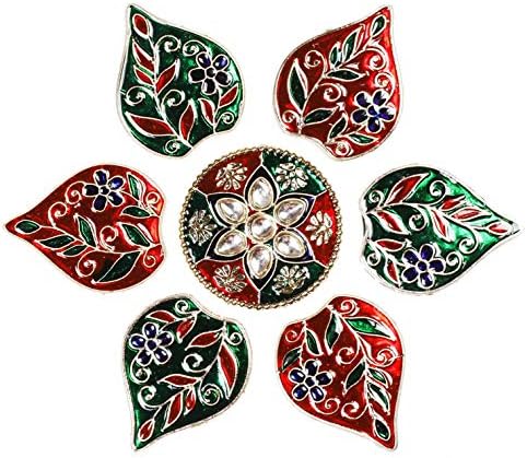Navrang Diwali acrílico artesanal rangoli decoração de casa adesivos de piso design de hexagon 7 peças diamante, kundan e pedras decorativas
