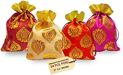 Artesão 24 pc tamanho grande designer potli organza bolsa de favor saco de favor seco frutas grande reutilizável natal diwali bolsa de presente tecido multicolor saco de design