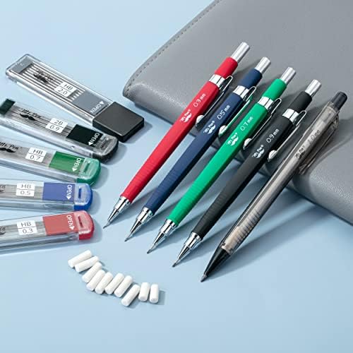 Sr. Pen Lápis mecânicos conjunto com recargas de chumbo e borracha, 5 tamanhos - 0,3, 0,5, 0,7, 0,9 e 2 milímetros, desenho, desenho,
