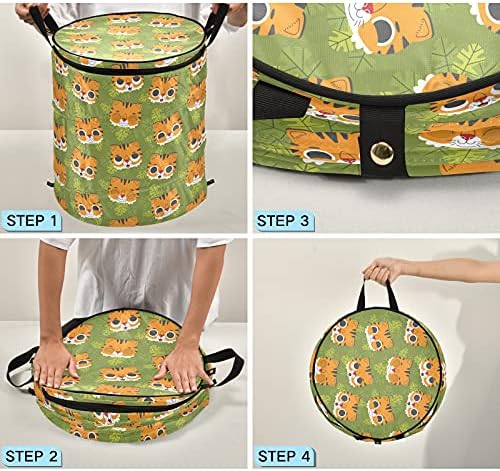 Tiger Pop Up Up Laundry TurMper com tampa de cesta de armazenamento dobrável Bolsa de lavanderia dobrável para camping berçário