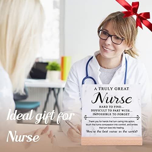 Presentes de enfermagem pós -impressão - Obrigado placa com suporte de madeira, presente de apreciação da enfermeira, presentes da semana de enfermeiros para enfermeiros, enfermeiros homens, RN, estudantes de enfermagem, decoração de placas de mesa de escritório
