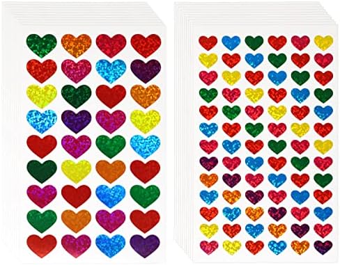 Honbay 20 folhas de adesivos de coração de amor glitter, adesivos decorativos de coração coloridos, adesivos de recompensa de estrela