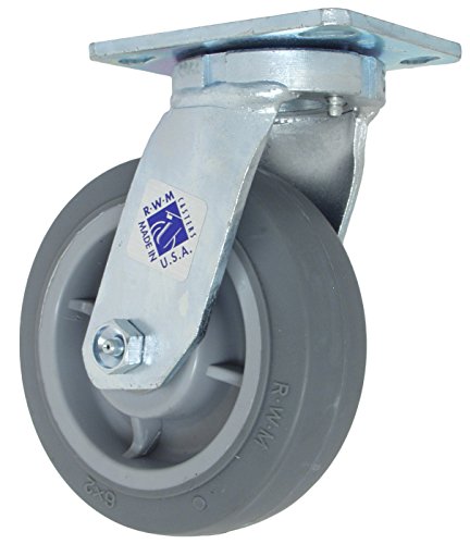 RWM Casters 47 Série Plate Caster, giro, sem kingpin, roda de borracha TPR, rolamento de rolos, capacidade de 525 libras,