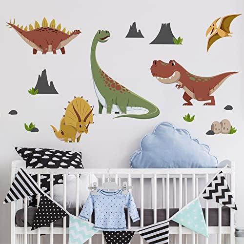 Yovkky Dinosaur Jurassic Boys Sala Decalques de parede adesivos, Dino T-Rex Brachosaurus Bursery Playroom Decor, Triceratops