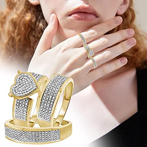 2023 Novas damas brilhantes diamante completo diamante duplo conjunto de anel de anel de promessa de anel de zirconia