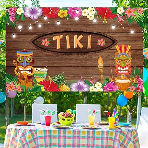 Tiki Banner Summer Backdrop Photography Background Luau Party Decoration for Tropical Hawaiian Rússico de madeira Floral Birthday