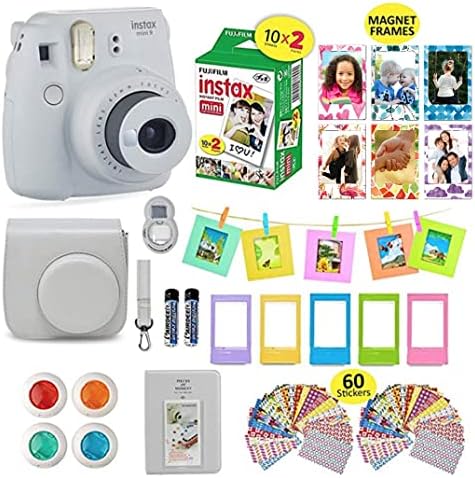 Fujifilm Instax Mini 9 Câmera instantânea + caixa de transporte compatível com obturador + Fuji Film Value Pack + Pacote de acessórios para obturador, filtros coloridos, álbum de fotos, molduras variadas