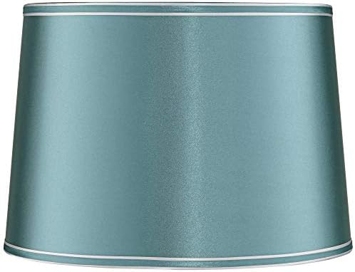 Soft Teal Meio Drum Lamp Shade 14 Top x 16 inferior x 11 High x 11 Substituição inclinada por harpa - Springcrest