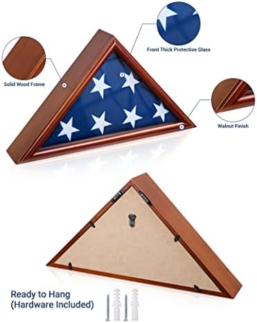 Estrutura da caixa da bandeira de Decowoodo para 3x5 American Flag, não para bandeira de enterro veterano, caixa de exibição de bandeira