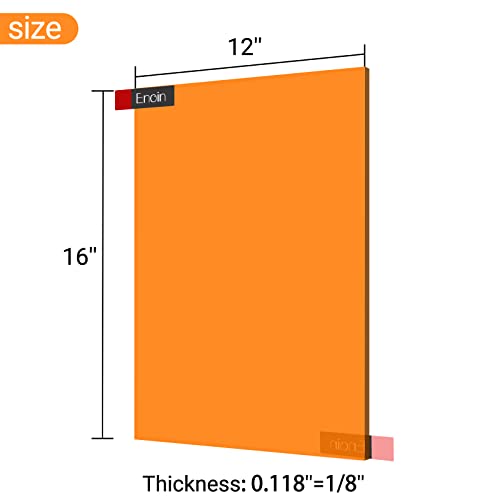 Enoin 1 pacote 12x16 polegadas laranja translúcido acrílico/plexiglasse folha 0,118 '' 1/8 de espessura, painel de placa