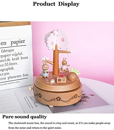 Zlbyb Caixa de música de madeira de faia personalizada impressão de coelho de coelho