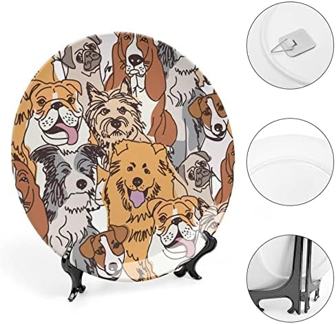 Perros de Multitud de Fondos de Pantalla Bone China China Decorativa Placas redondas Artesanato com exibição Stand for